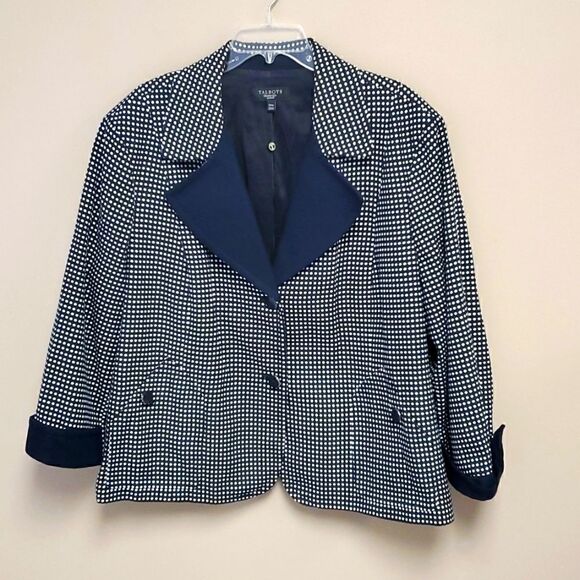 TALBOTS Navy Cotton Polka Dot Blazer - Size 24W - Picture 1 of 9